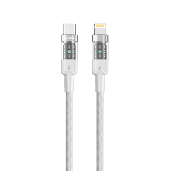 WYEFLOW 60W PD Nylon Braided & Aluminium Alloy Transparent USB-C To 8-Pin Data Cable 2m