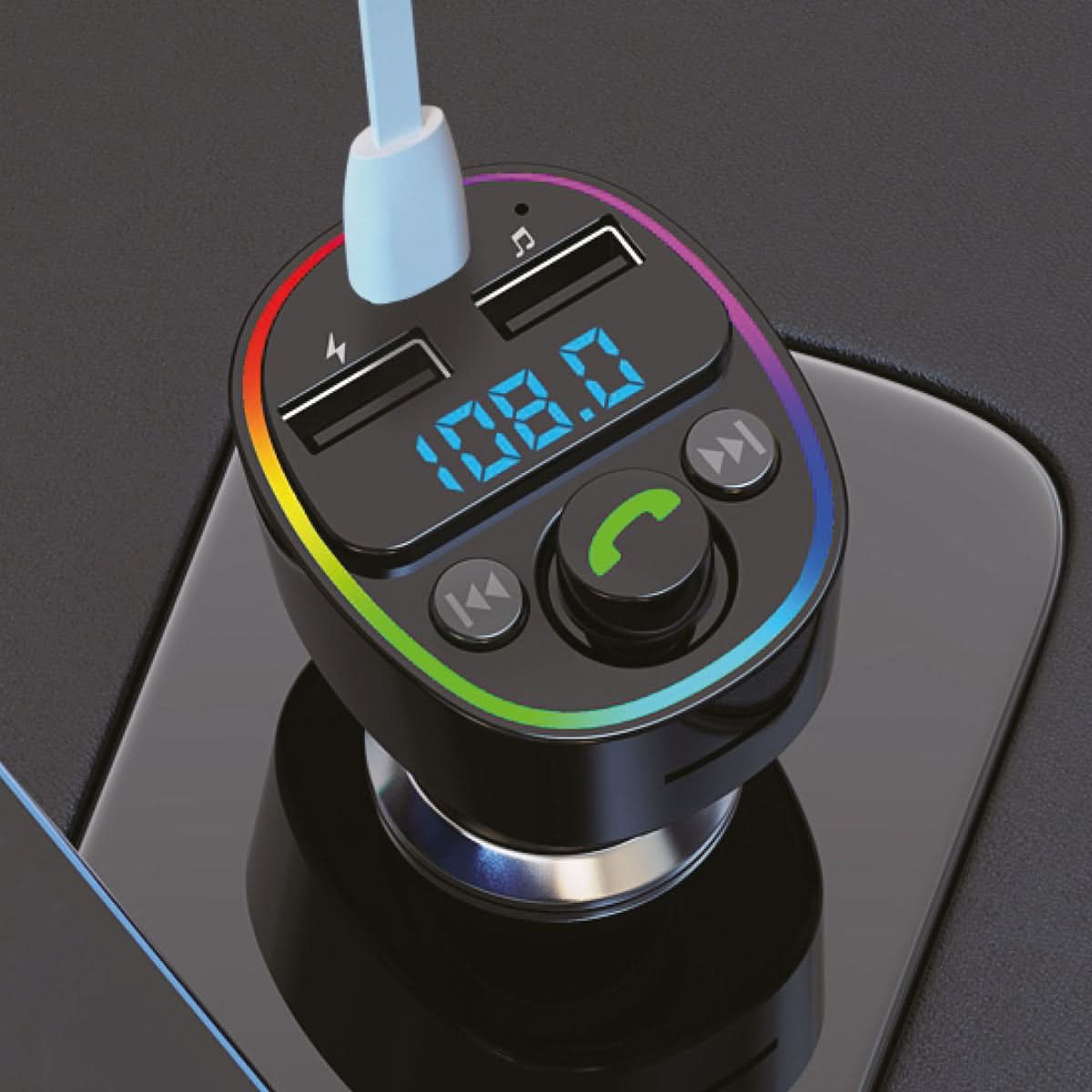 WYEFLUX In-Car LED All-in-One FM/Bluetooth & Fast Charging Kit