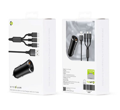 WYEFLUX 17W USB-A & USB-C In-Car Charger With 3-In-1 Cable