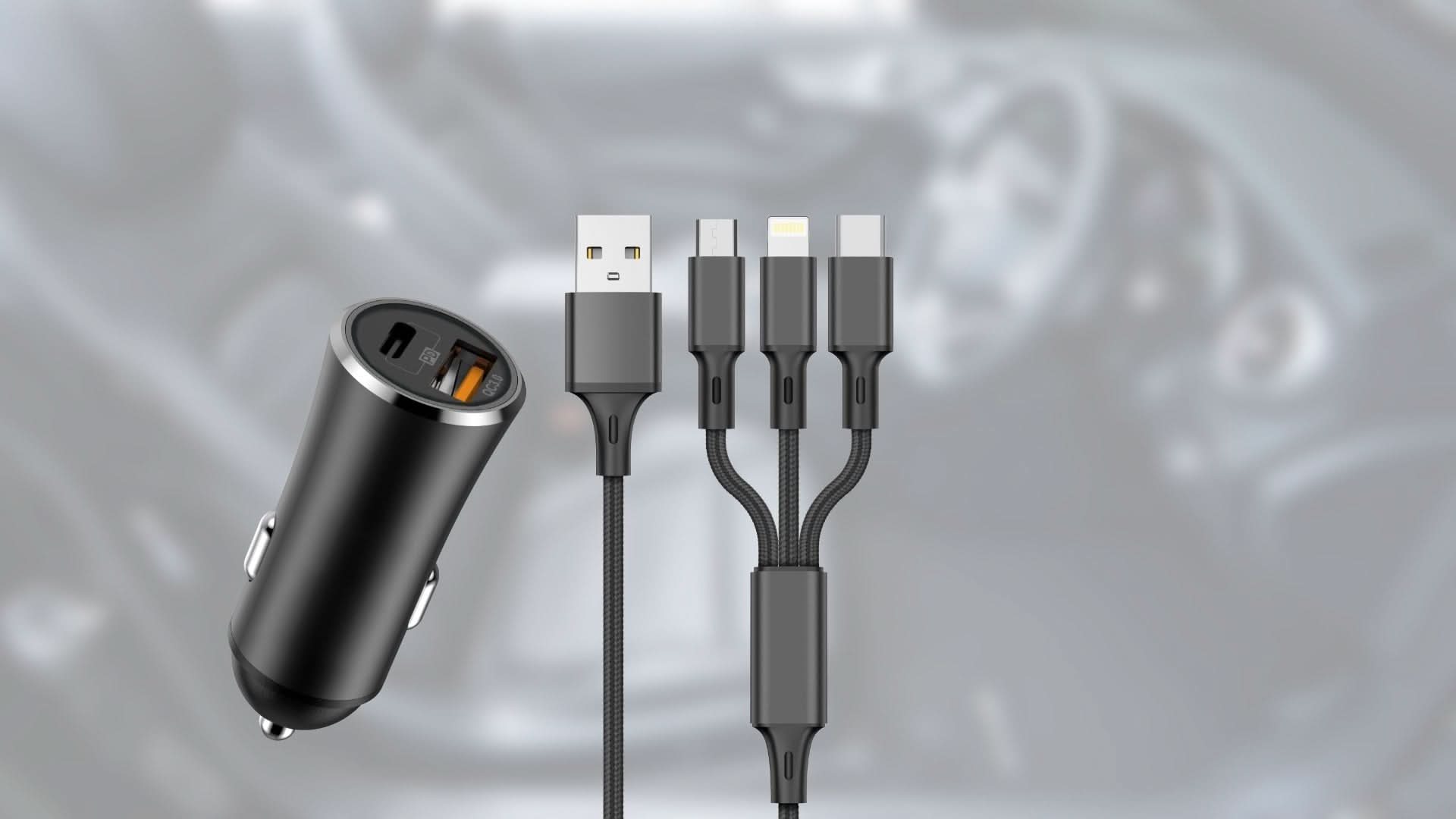 WYEFLUX 17W USB-A & USB-C In-Car Charger With 3-In-1 Cable