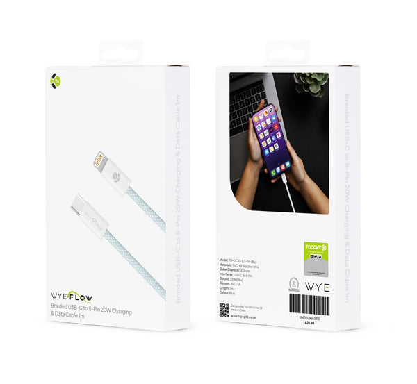 WYEFLOW Braided USB-C to 8-Pin 20W Charging & Data Cable 1m