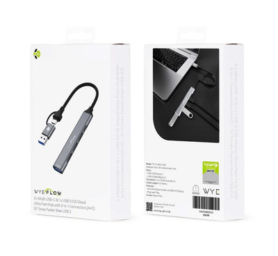 WYEFLOW 3 x Multi USB-C & 1 x USB 3.0 (5 Gbps) Ultra Fast Hub with 2-In-1 Connectors (A+C) 10 Times Faster than USB 2.0