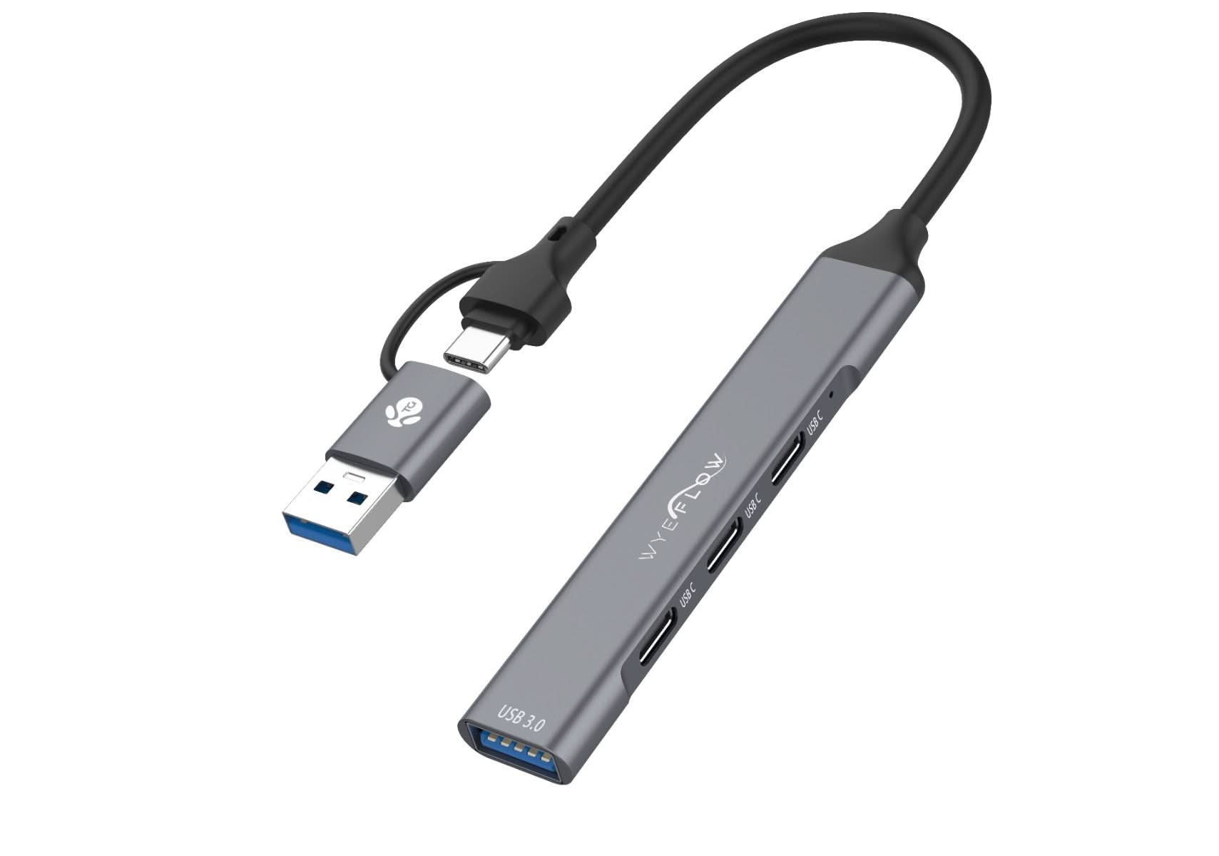 WYEFLOW 3 x Multi USB-C & 1 x USB 3.0 (5 Gbps) Ultra Fast Hub with 2-In-1 Connectors (A+C) 10 Times Faster than USB 2.0
