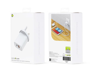 WYEFLUX 20W Power Adapter With USB-C & US Ports