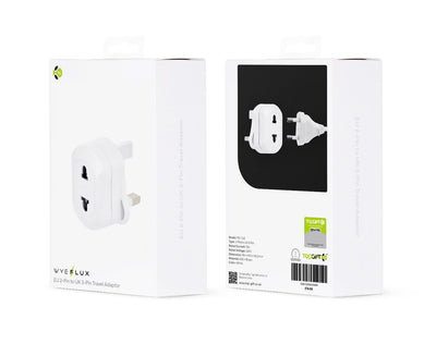 WYEFLUX EU 2-Pin to UK 3-Pin Travel Adapter