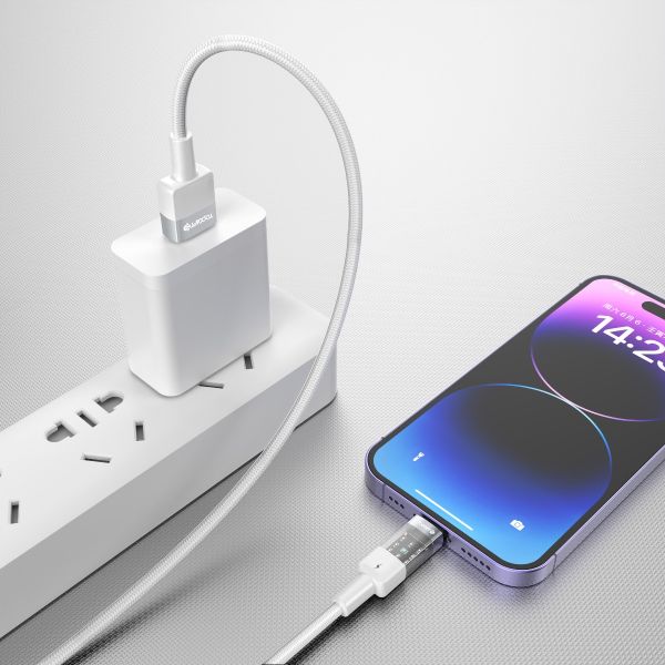 WYEFLOW 60W PD Nylon Braided & Aluminium Alloy Transparent USB-C To 8-Pin Data Cable 2m