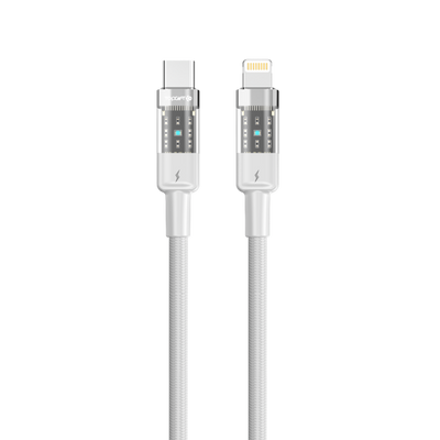 WYEFLOW 60W PD Nylon Braided & Aluminium Alloy Transparent USB-C To 8-Pin Data Cable 2m